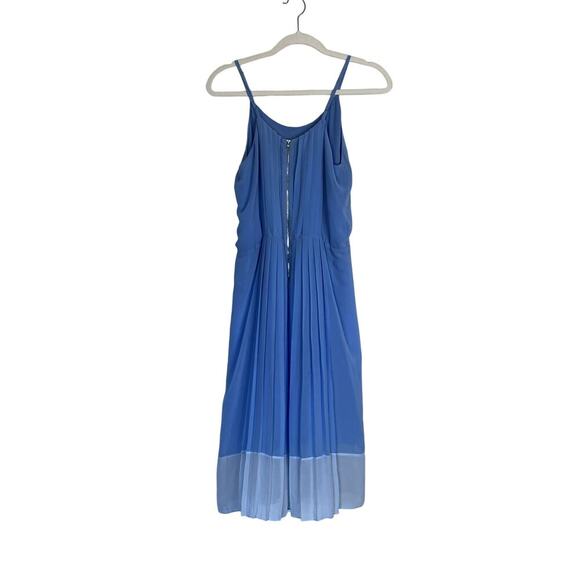 SANDRO Paris Pleated Midi Dress Blue Size 2 Summer Lightweight - Picture 2 of 8